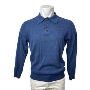 DOC Men's Blue 100% Lambswool Polo Long Sleeve Sweatshirt Sweater Top Size M